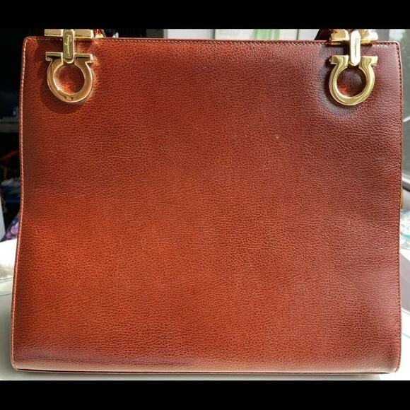 Salvatore Ferragamo tote bag leather Brown Gancini gold hardware shoulder - Picture 2 of 11